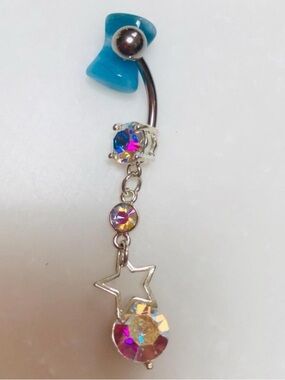 Iridescent gem star dangle belly button ring navel ring piercing 14 gauge new